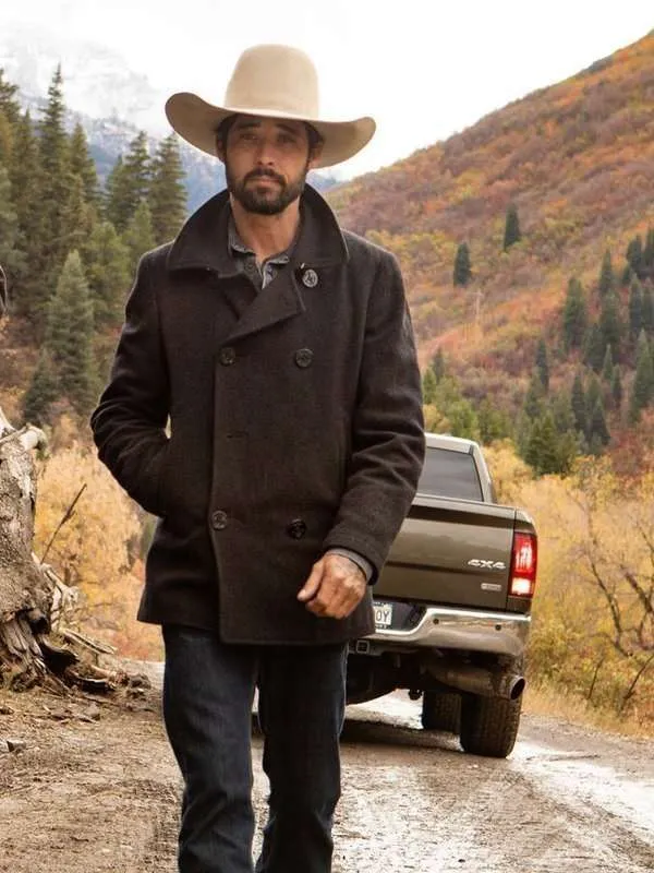 Ryan Bingham Yellowstone Grey Wool Pea Coat